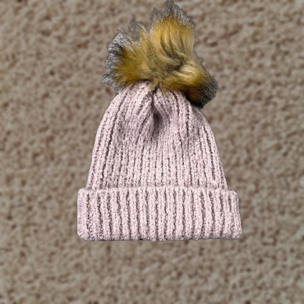 Vintage Aéropostale Beanie Hat Womens One Size Pink Knit Acrylic Faux Fur Pom Size ONE SIZE - 1 Thumbnail