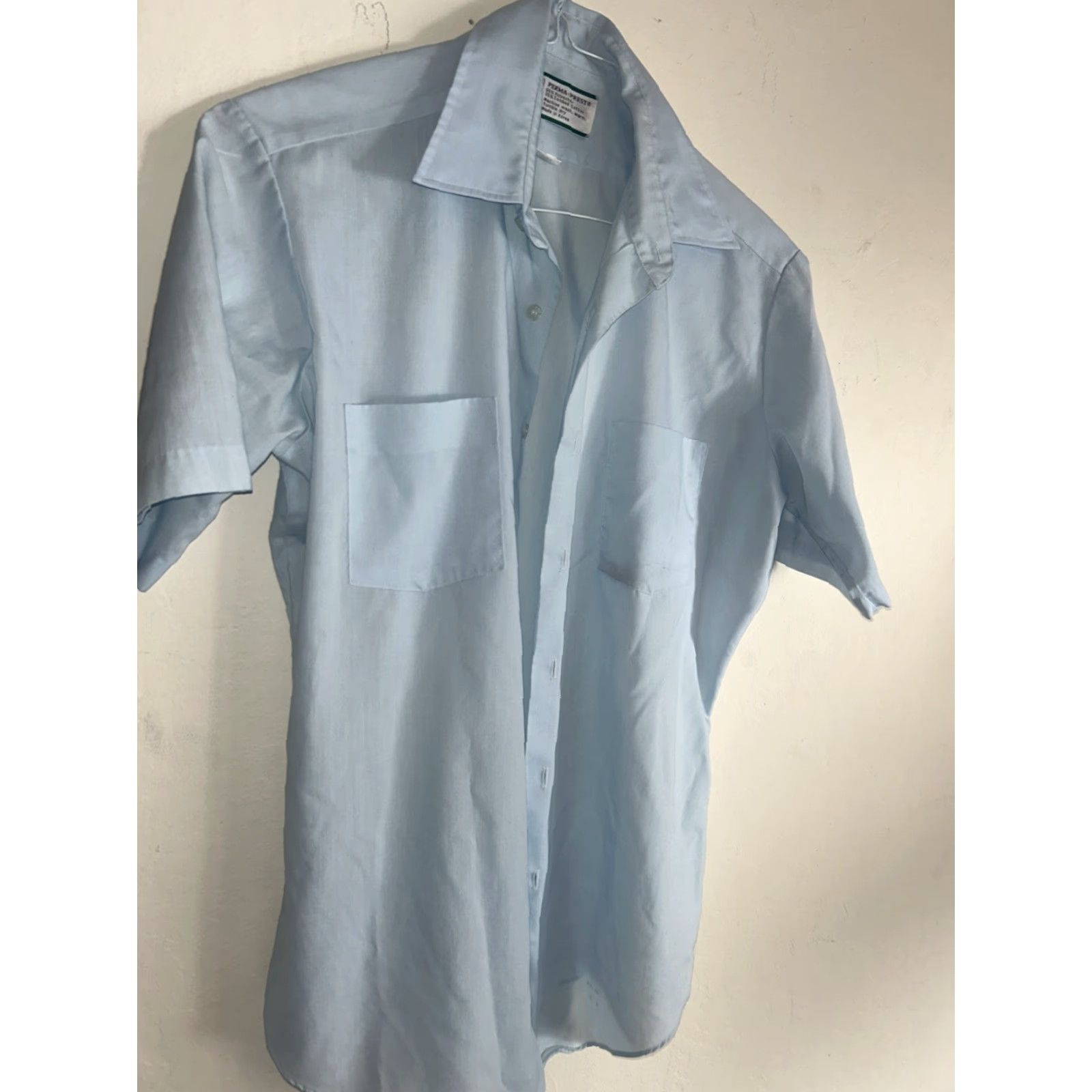 Sears VTG Sears Perma-Prest Men's Button-Down Dress Shirt Blue Short Sleeve 15 1/2 Regular Office Mens Size 40R - 3 Thumbnail
