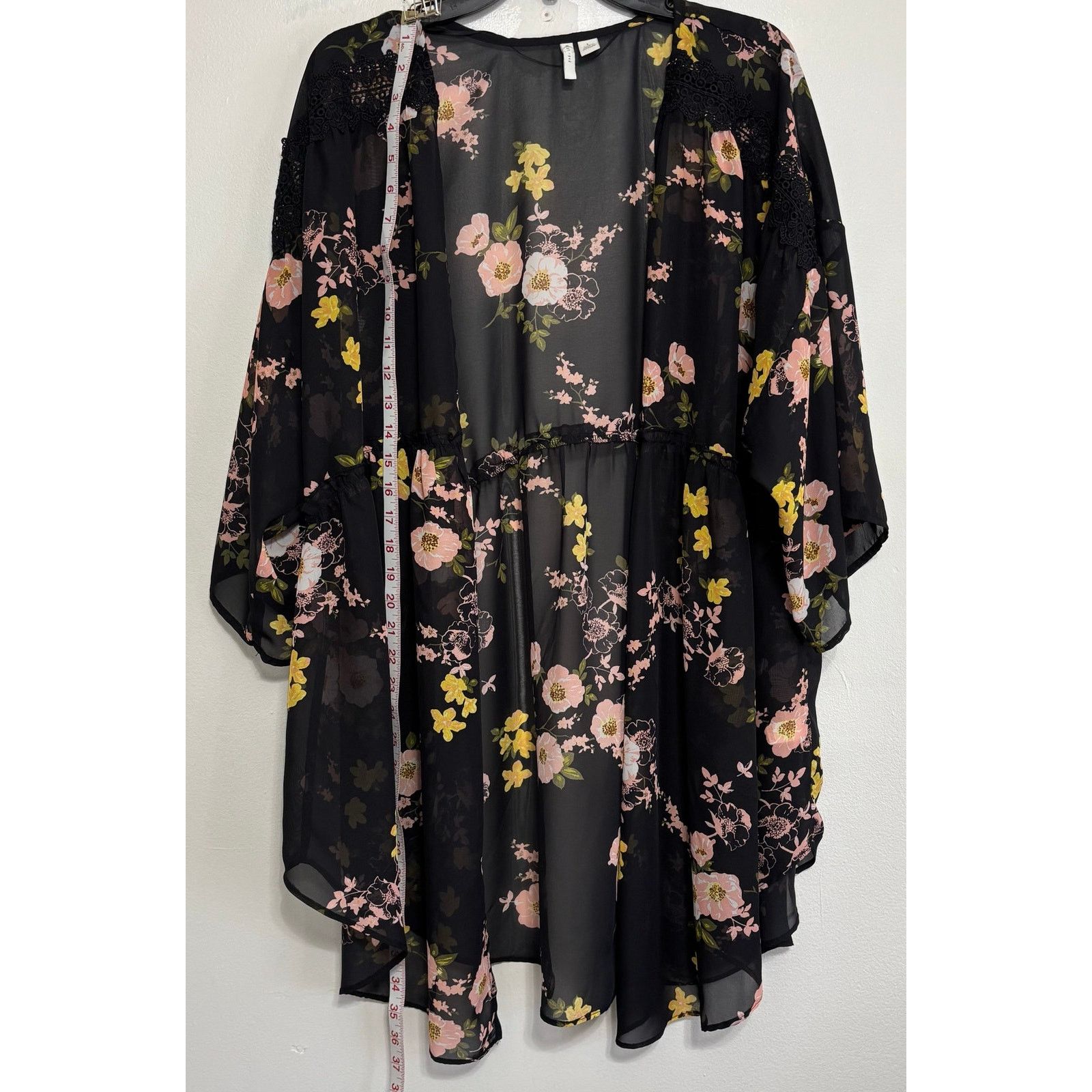 Other C Established 1946 Sheer Black Floral Kimono Overshirt Size L / US 10 / IT 46 - 3 Thumbnail