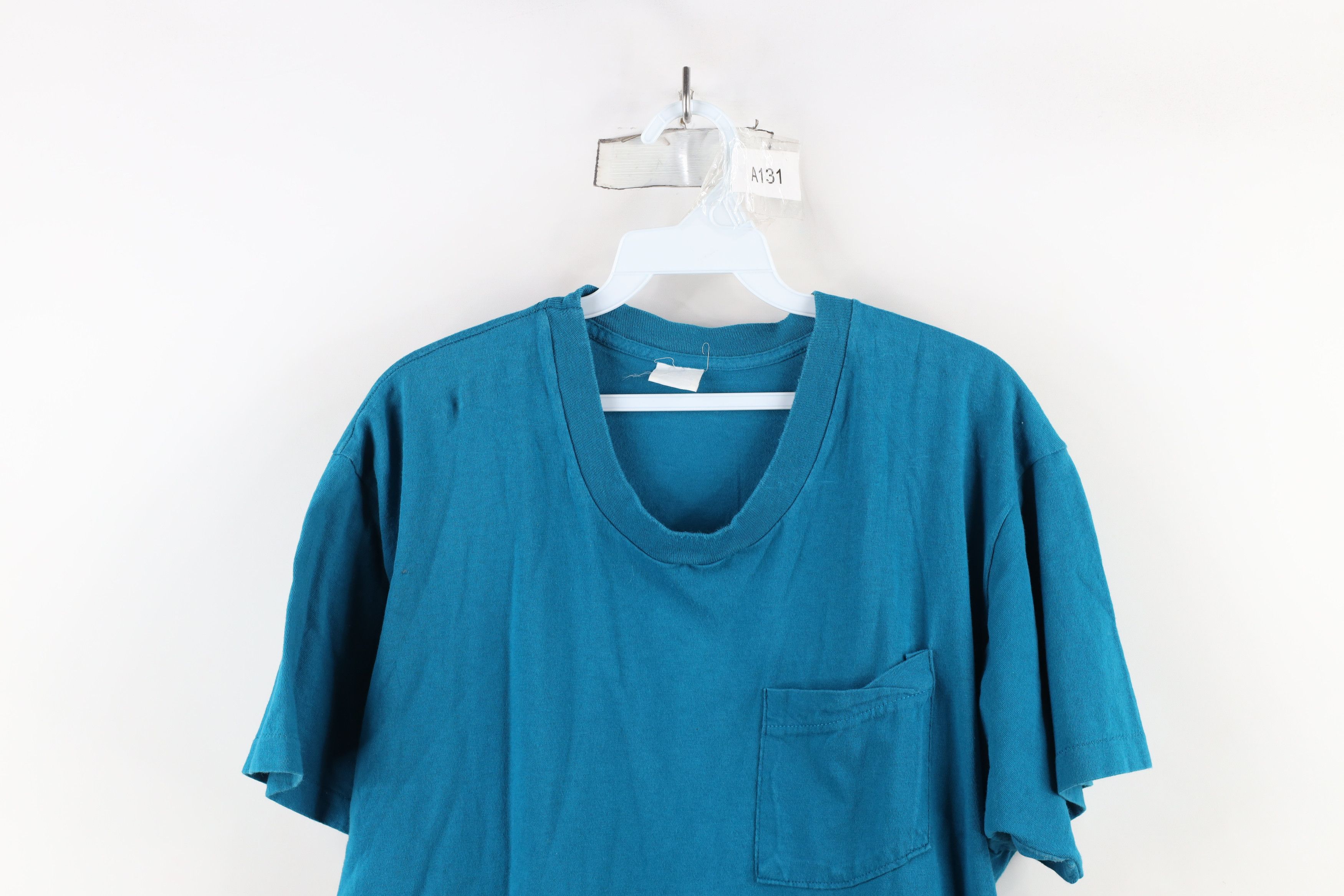 Vintage Vintage 90s Streetwear Blank Pocket T-Shirt Blue Cotton USA Size US XL / EU 56 / 4 - 2 Thumbnail