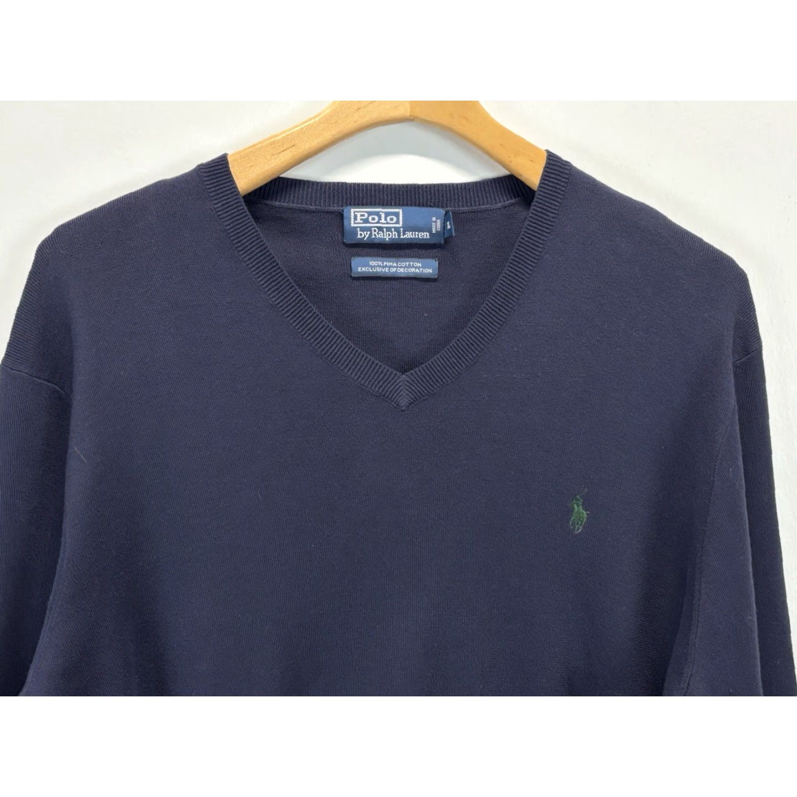Ralph Lauren VINTAGE Polo Ralph Lauren Pima V-Neck Sweater XL Men’s Navy Lightweight Classic 90s Preppy Size US XL / EU 56 / 4 - 2 Thumbnail