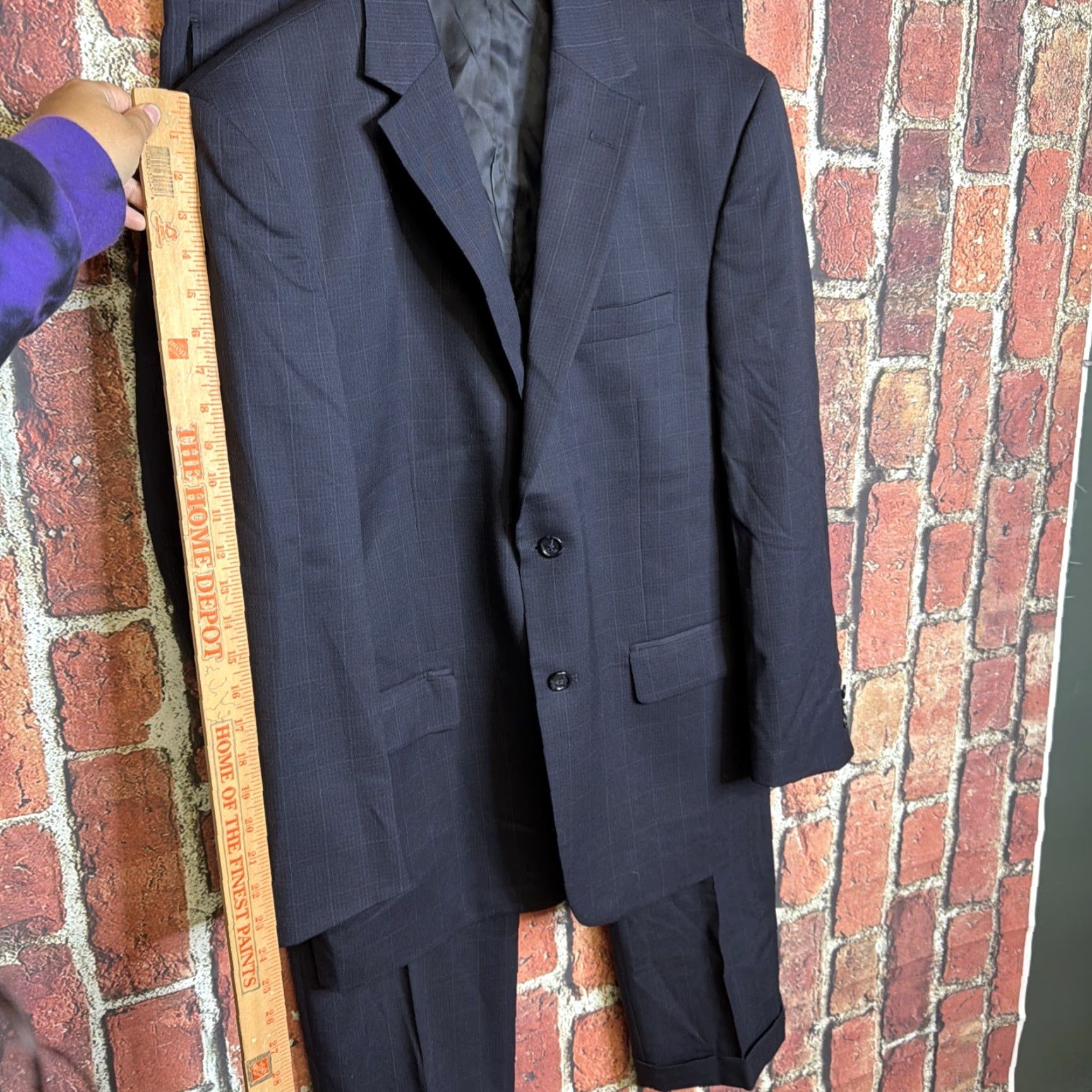 Jos. A. Bank Jos A Bank 41R Wool 2PC Suit Blazer Men Pants 35x32 Navy Blue Windowpane Wool 2 Piece Suit Men Size 42R - 3 Thumbnail
