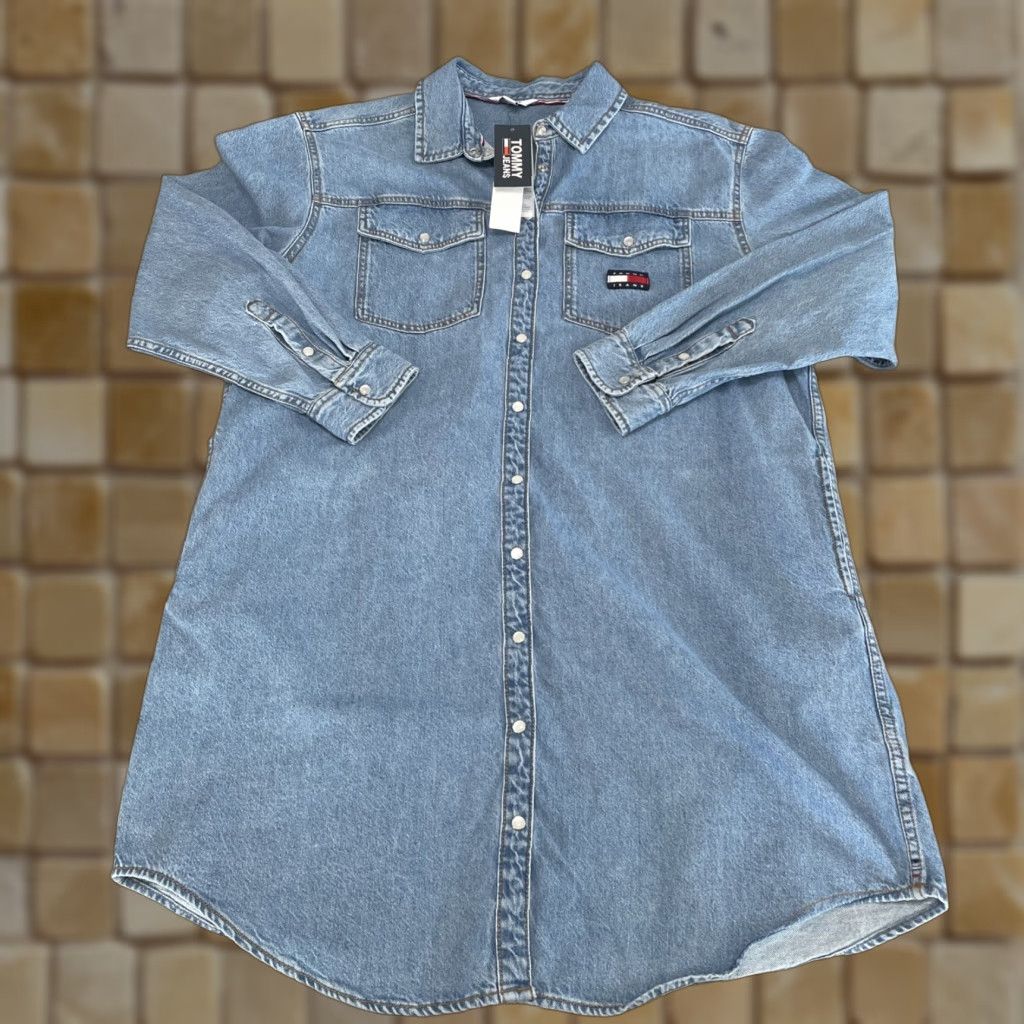Tommy Hilfiger TOMMY HILFIGER Long Sleeve Denim Dress with Sport Logo - Women's Casual Size L - Blue Denim Size L / US 10 / IT 46 - 1 Thumbnail