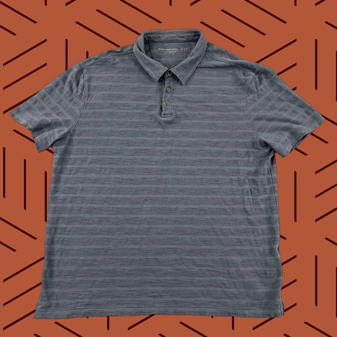 John Varvatos JOHN VARVATOS Polo Shirt Mens Large Gray Blue Striped Short Sleeve Preppy USA Size US L / EU 52-54 / 3 - 1 Thumbnail