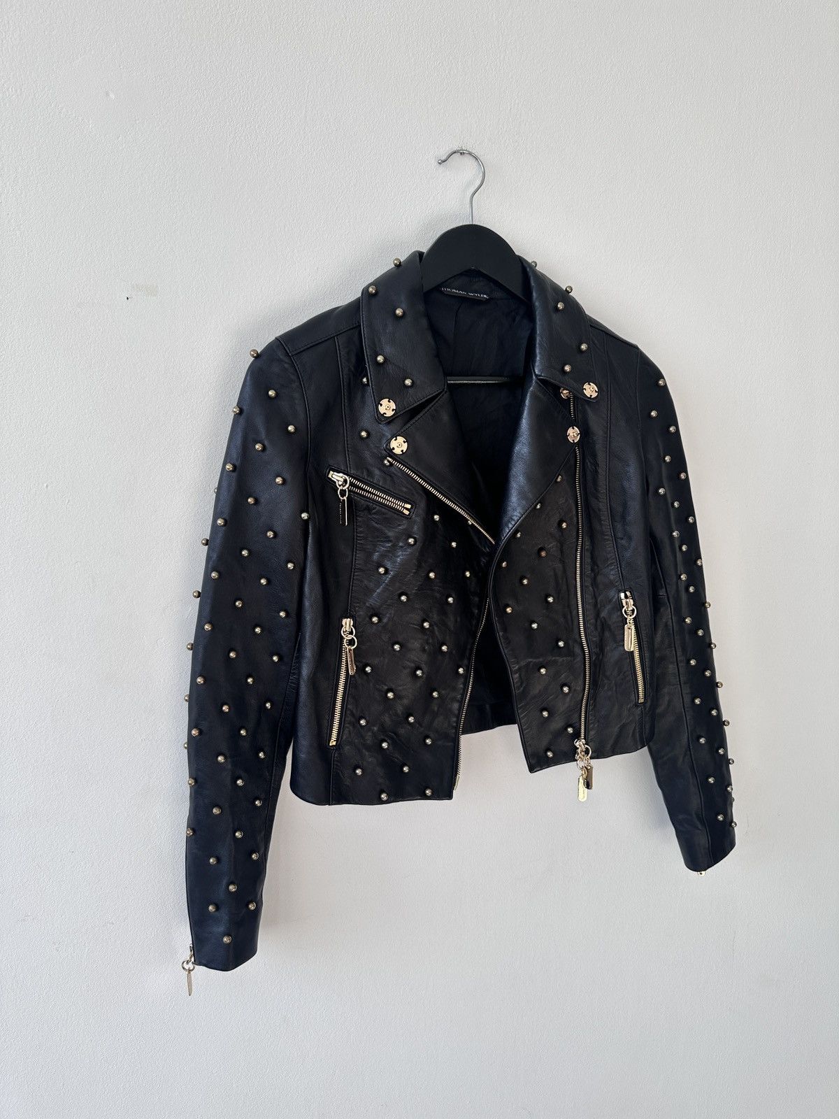 Thomas Wylde THOMAS WYLDE Leather Studded Biker Jacket Gold Tone Hardware Size XS / US 0-2 / IT 36-38 - 4 Thumbnail