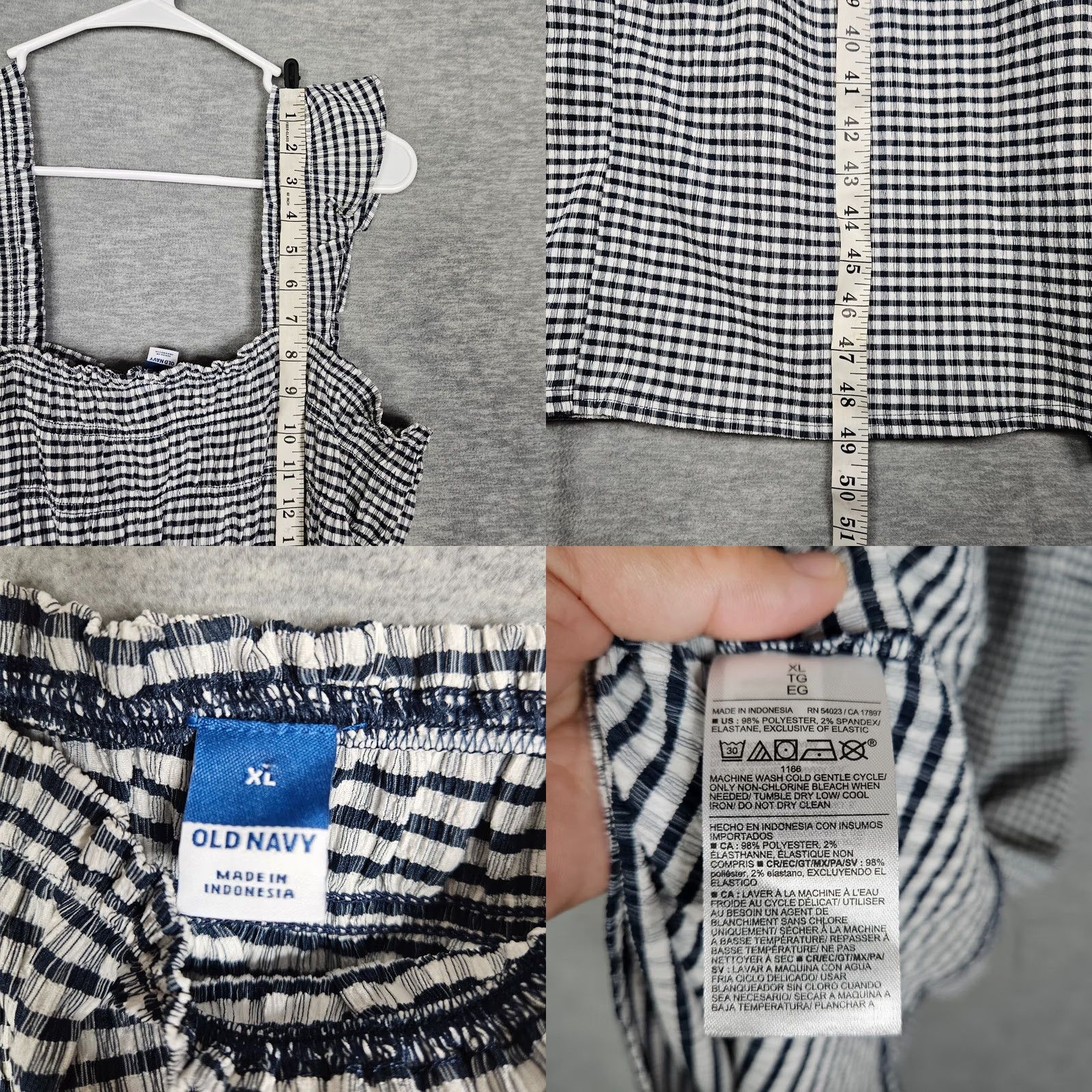 Old Navy Old Navy Women's XL Gingham Midi Dress - Fit & Flare, Sleeveless, Smocked, Lightweight Polyester/Spandex, Blue, Casual, A-Line Size XL / US 12-14 / IT 48-50 - 8 Thumbnail