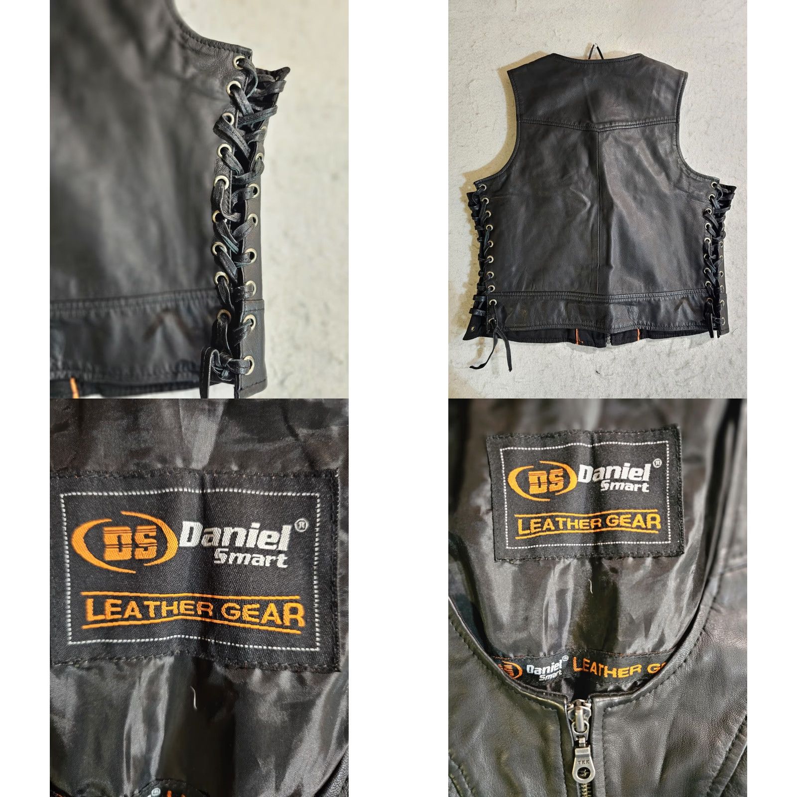 B Sides VINTAGE Daniel Smart Leather Biker Vest Black Full Zip Laced Sides Womens Size Large Size L / US 10 / IT 46 - 8 Thumbnail