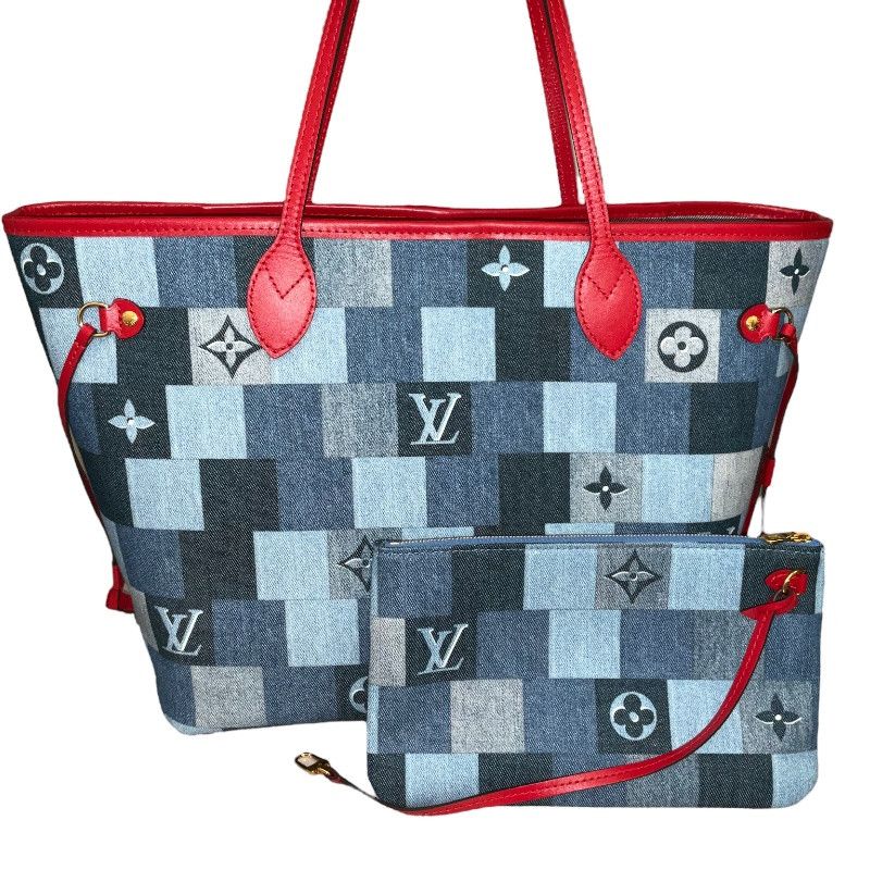 Louis Vuitton Denim Patchwork Monogram Neverfull MM Tote Bag with Pouch  Leather ref.307801 - Joli Closet