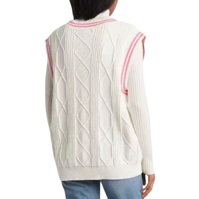 BP. BP Cable Knit Sweater Vest V-Neckline Pink Cream W XS NWT Size XS / US 0-2 / IT 36-38 - 5 Thumbnail