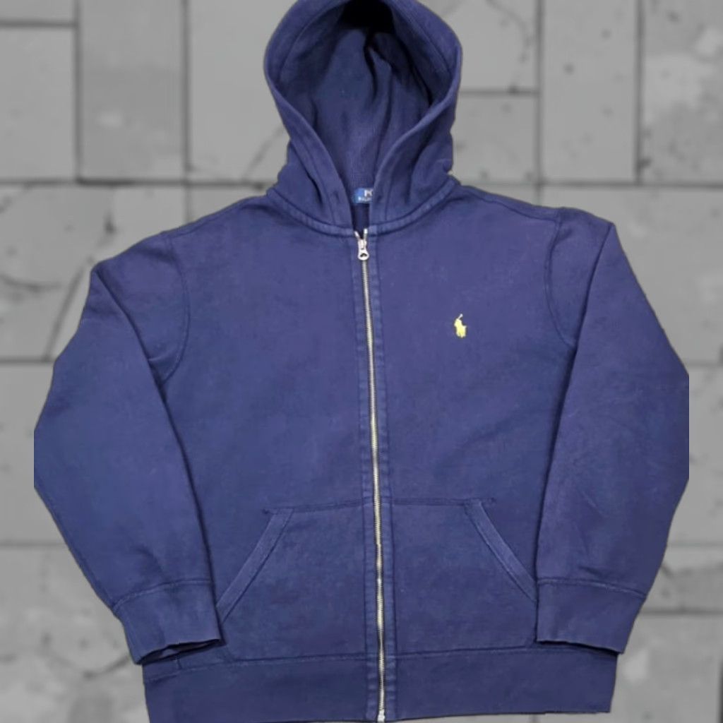 Polo Ralph Lauren VINTAGE Polo Ralph Lauren Men's Blue Full Zip Hoodie Jacket L Heavyweight Yellow Pony Hoodie Full Zip Zipper Pockets 90s Classic Designer Mens Size US L / EU 52-54 / 3 - 1 Thumbnail