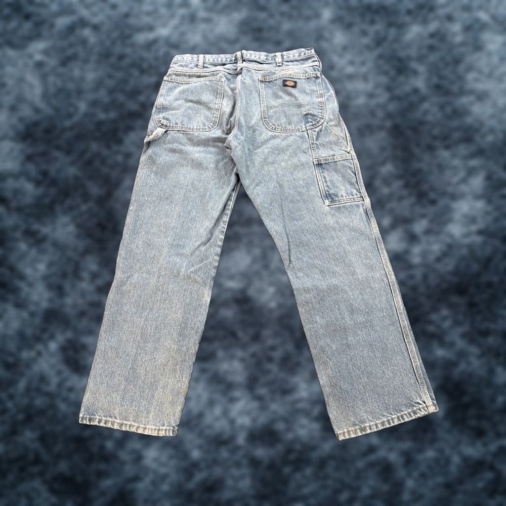 Dickies VINTAGE Dickies Carpenter Pants 34x30 Blue Distressed Jeans Workwear 90s Skater Grunge Hip Hop Retro City Skateboard Dickies Carpenter Pants Mens Size US 34 / EU 50 - 1 Thumbnail
