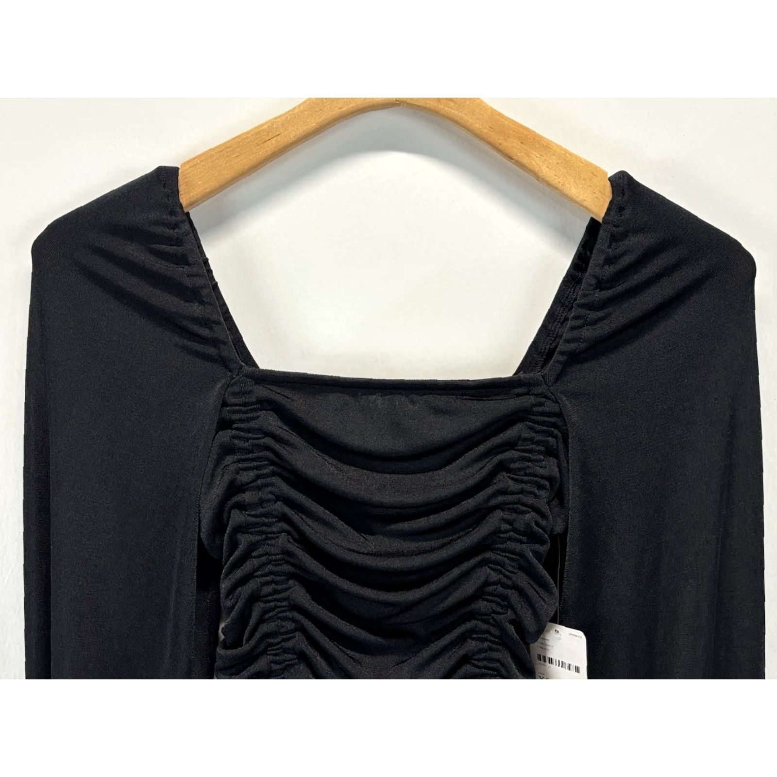 Free People VINTAGE? (No) Free People Bodysuit Shirt XS Women Black Ruched Gothic Vamp Meant To Be Long Sleeve Square Neck Womens XS Size XS / US 0-2 / IT 36-38 - 2 Thumbnail