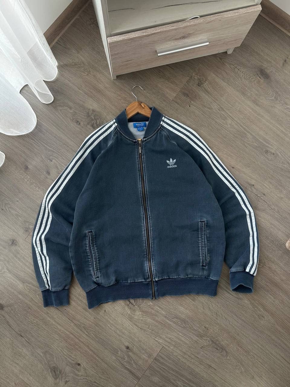 Adidas × Vintage Vintage Adidas Distressed Faded Blue Zip Hoodie Size US XL / EU 56 / 4 - 2 Thumbnail