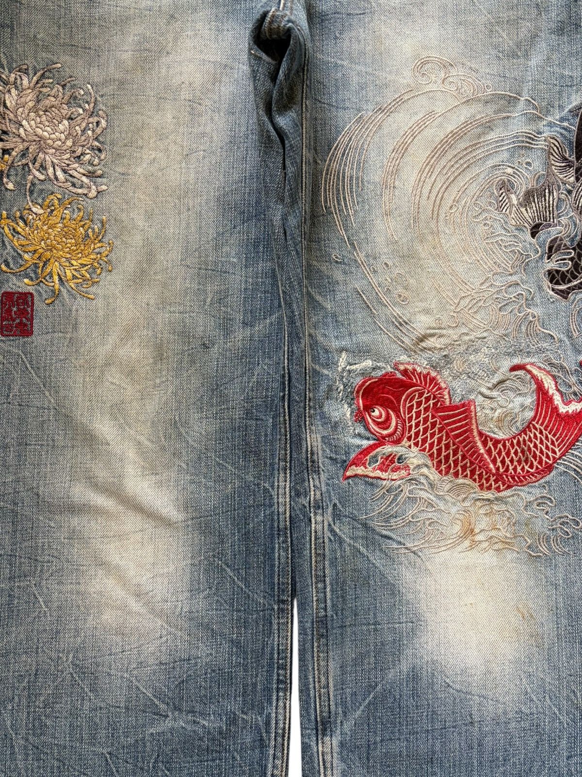 Karakuri Tamashii Vintage Karakuri Tamashi Embroidered Distress Baggy Jeans Size US 32 / EU 48 - 3 Thumbnail