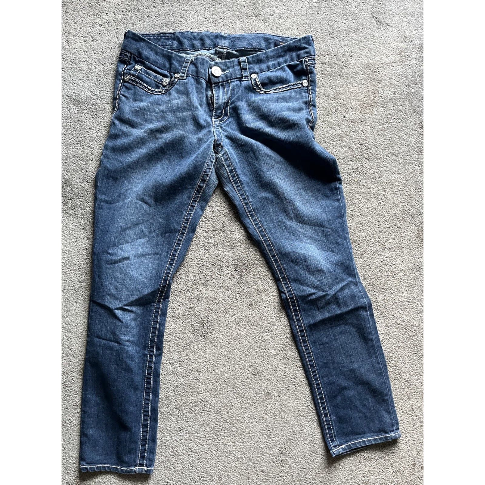 Vintage Seven7 Women’s Jeans Mid Rise Skinny Tapered Ankle Blue Distressed 12 Women’s Size 34" / US 12 / IT 48 - 4 Thumbnail