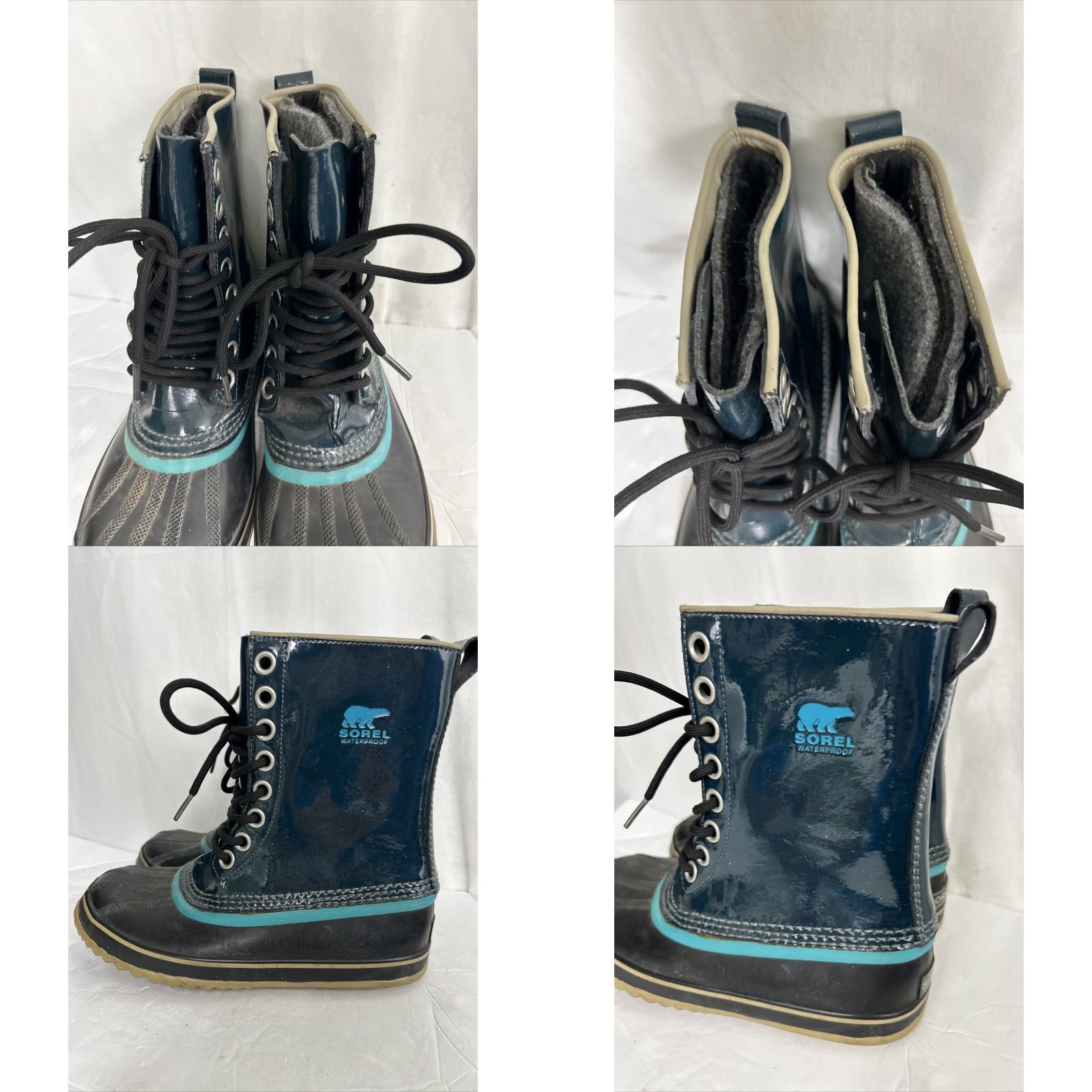 SOREL Sorel Aqua Dahlia Boots Womens Size 6 Lace Up Patent Leather Blue Rain Winter Boots Mens? Ladies No—keep Womens Size 6 Blue Patent Leather Duck Boots Size US 6 / IT 36 - 8 Thumbnail