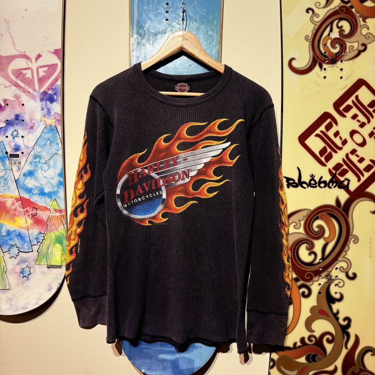 Harley Davidson VTG 1992 Harley Davidson Flame Thermal Waffle Knit Holoubek Size US L / EU 52-54 / 3 - 1 Thumbnail