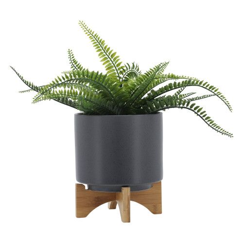 Designer × Homemade 8" PLANTER W/ WOOD STAND, MATTE GRAY Size US L / EU 52-54 / 3 - 4 Thumbnail