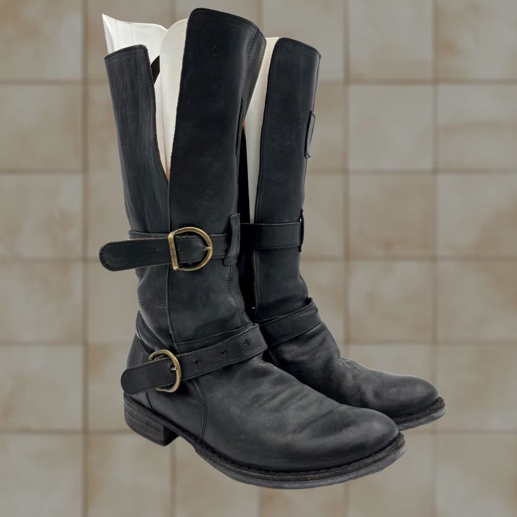 Vintage Fiorentini + Baker Boots Black Leather Buckle Women's 37 Boho Eternity 7040 Size US 7 / IT 37 - 1 Thumbnail