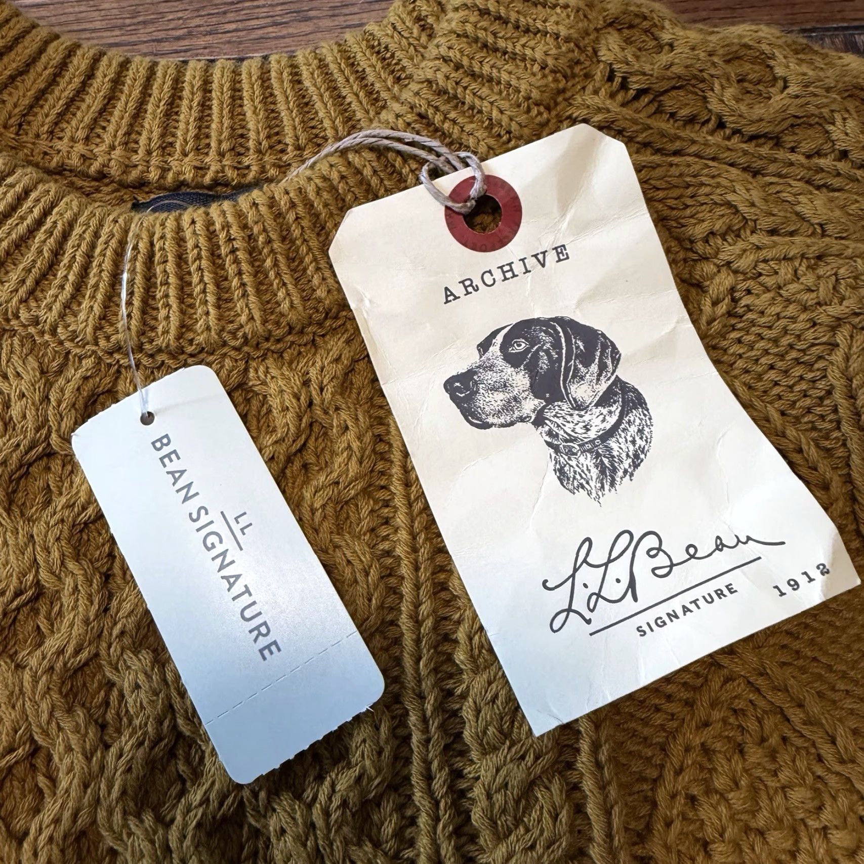 Vintage LL Bean Signature Cotton Fisherman Sweater XL Tall Brassy Olive New Men Size US XL / EU 56 / 4 - 2 Thumbnail