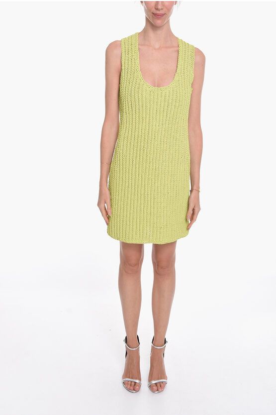 image of Bottega Veneta Hand Knit Leather Midi Dress in Green, Women's (Size Small)