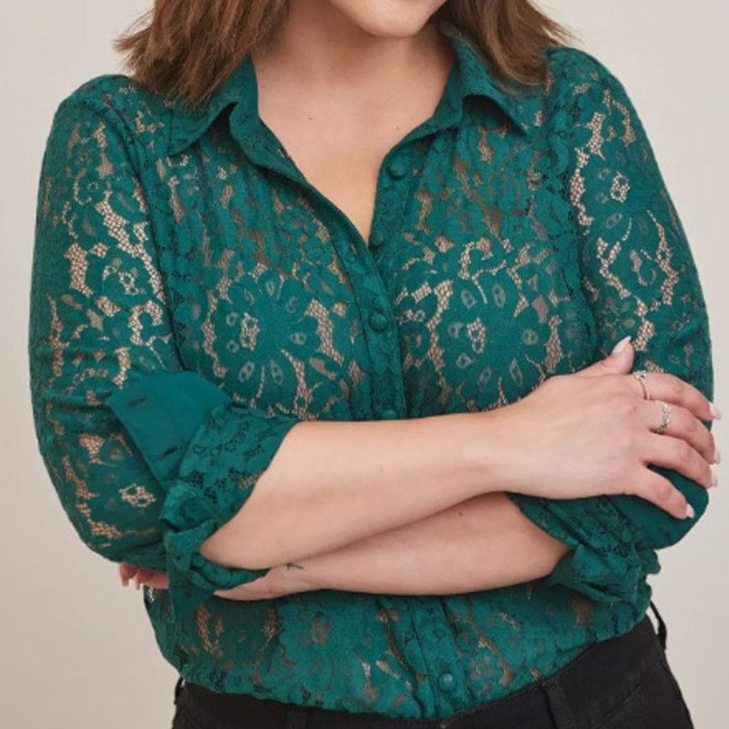 Corridor Torrid Lace Madison Button Down Blouse Plus Size 2X Holiday Size XXL / US 16-18 / IT 52-54 - 1 Thumbnail