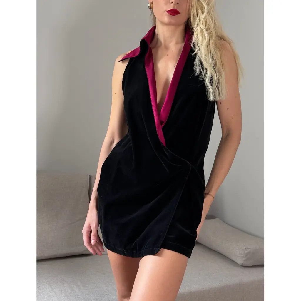 Versace Gianni Versace Womens Black Pink Wrap Velvet Mini Dress IT40 Size S / US 4 / IT 40 - 1 Thumbnail
