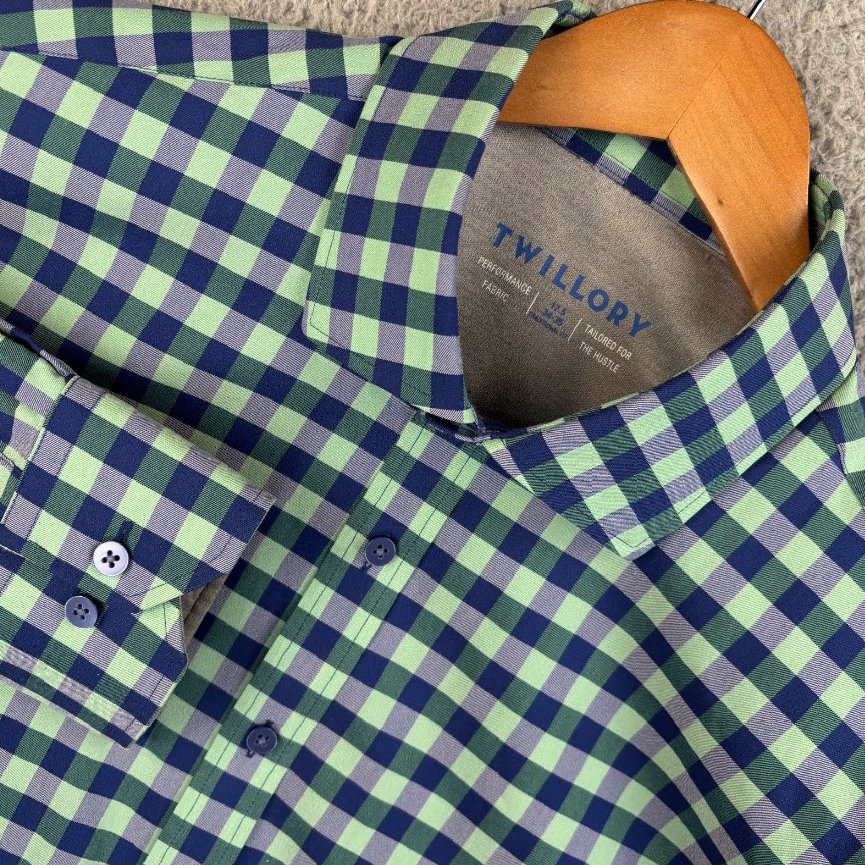 Vintage Twillory Button Shirt Mens 17.5 34-35 Green Blue Check Stretch Dress Shirt Casual Workwear Size US XXL / EU 58 / 5 - 2 Thumbnail