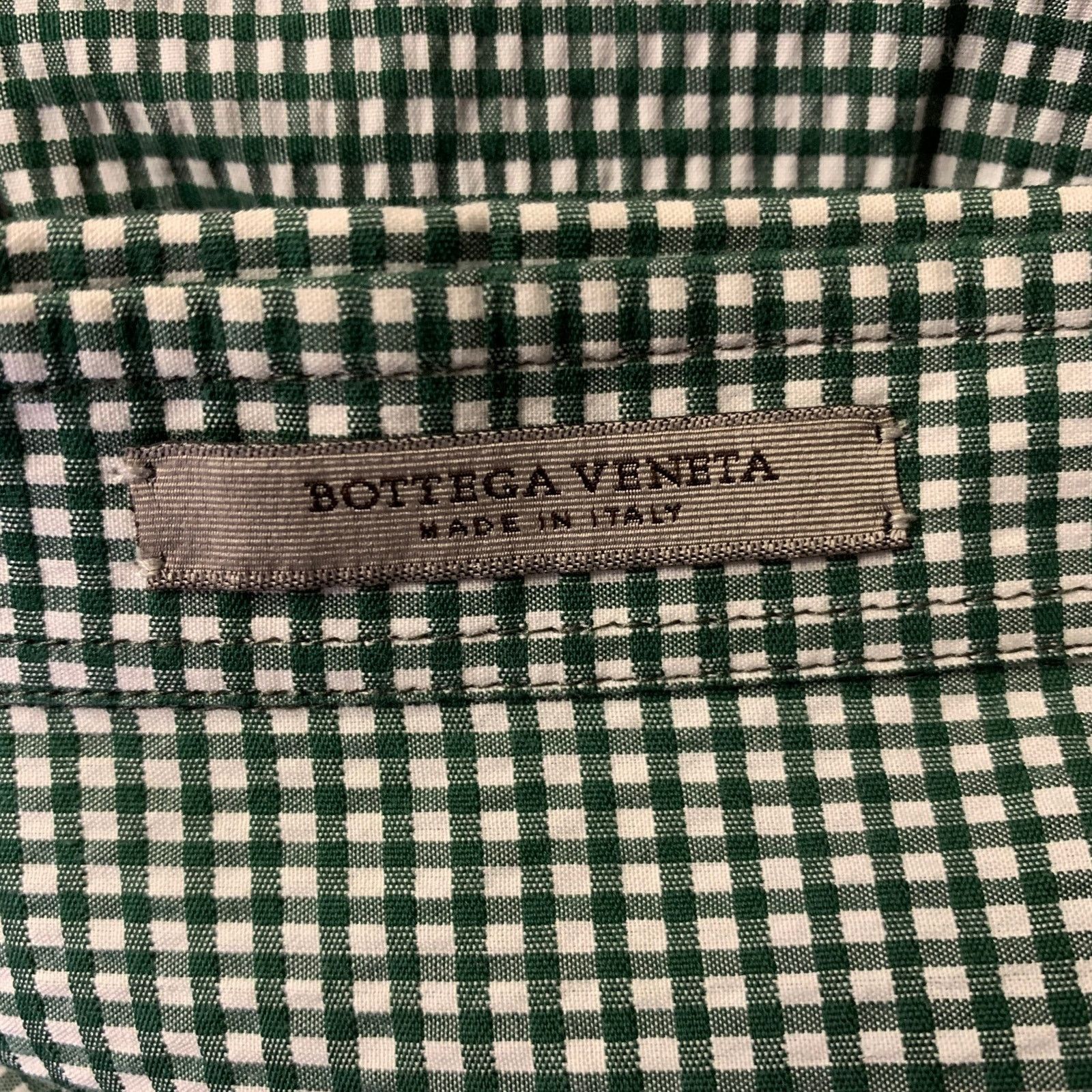 Bottega Veneta BOTTEGA VENETA Green White Gingham Cotton Long Sleeve Shirt Size US XL / EU 56 / 4 - 5 Thumbnail