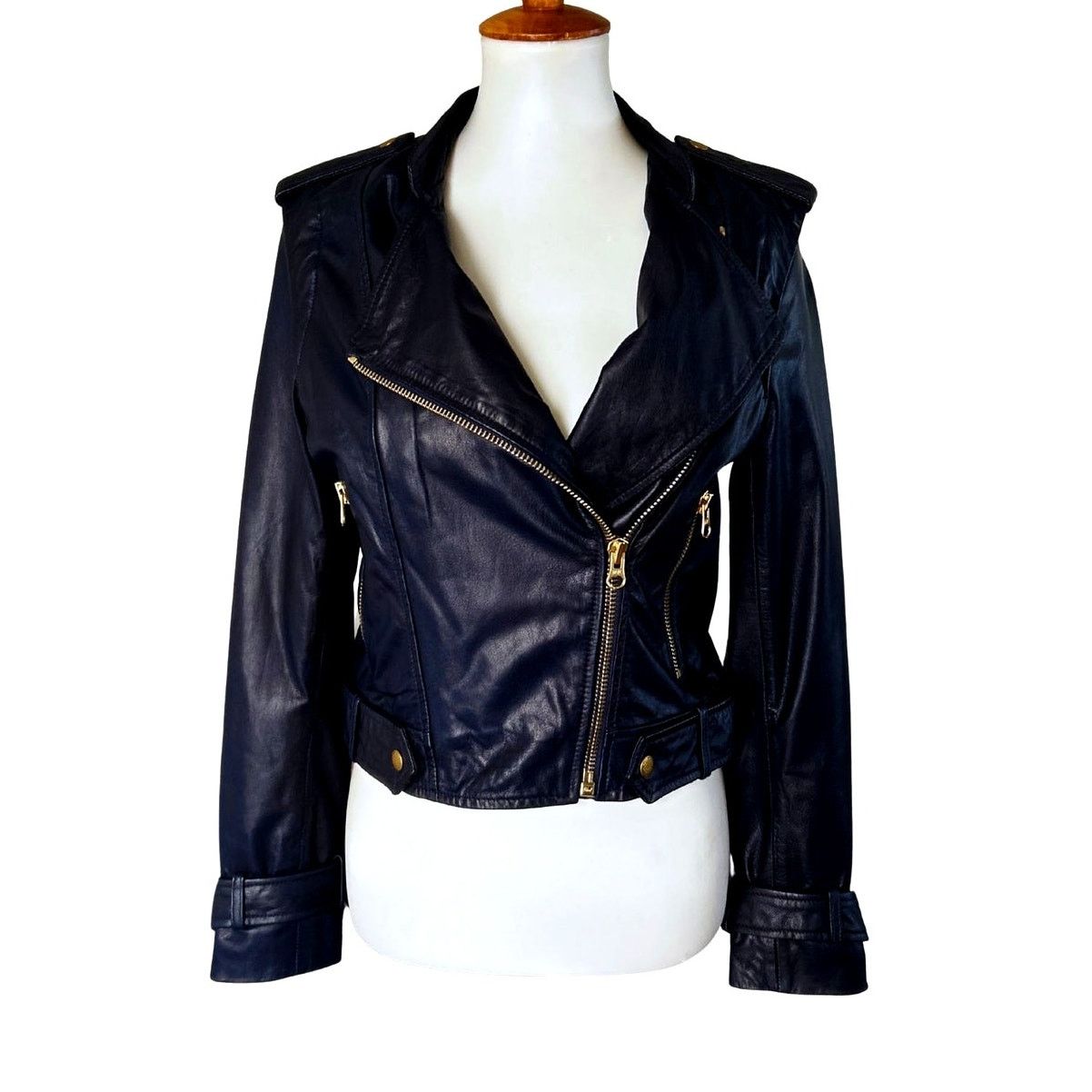 Other Kookai Paris Genuine Leather Biker Jacket Navy New With Tags Size M / US 6-8 / IT 42-44 - 4 Thumbnail
