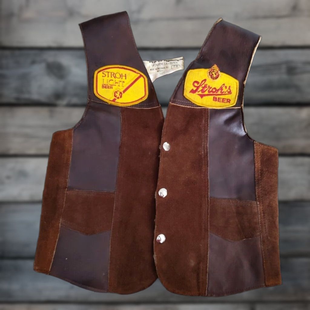 VINTAGE Pedro's Leathers Leather Vest 1970s Biker Casual XS Brown Sherpa Lined Patch