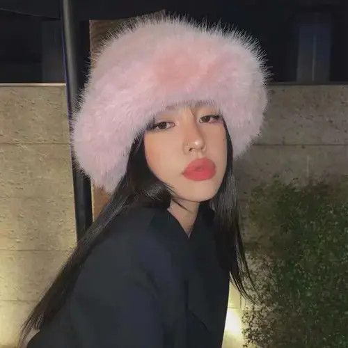 Japanese Brand Hat 2023 y2k Fluffy Faux Fur Bucket Hat Women Rabbit Size ONE SIZE - 2 Thumbnail