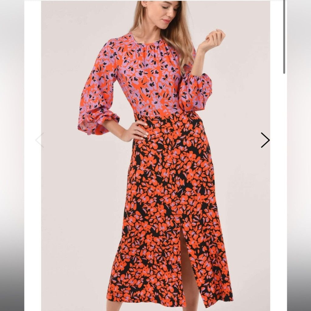 Closet London Closet London PURPLE PRINTED PUFF SLEEVE MIDI DRESS Size S / US 4 / IT 40 - 1 Thumbnail