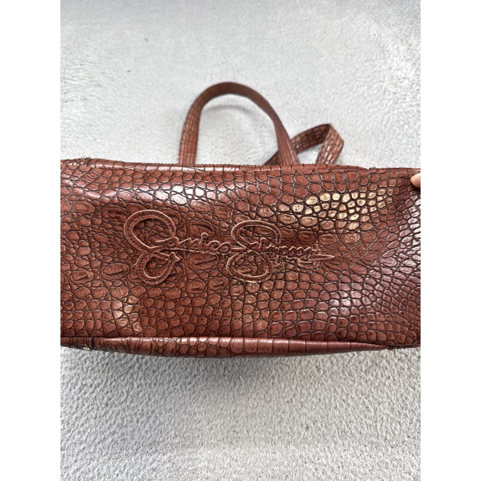 Jessica Simpson Jessica Simpson Faux Leather Croc Brown Shoulder Bag Zip Tote Bag Large Brown Faux Leather Women Size ONE SIZE - 2 Thumbnail