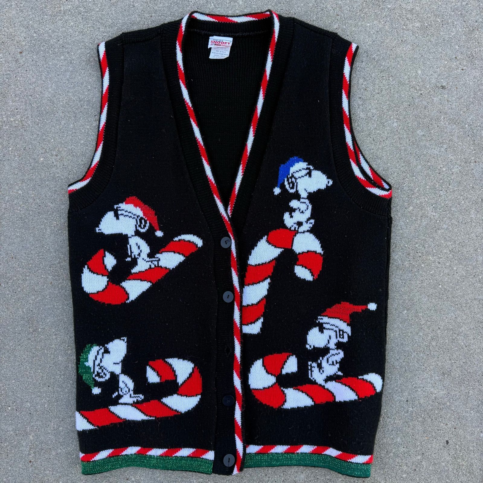 90s Snoopy Christmas Ugly Sweater Vest Peanuts Candy Cane M