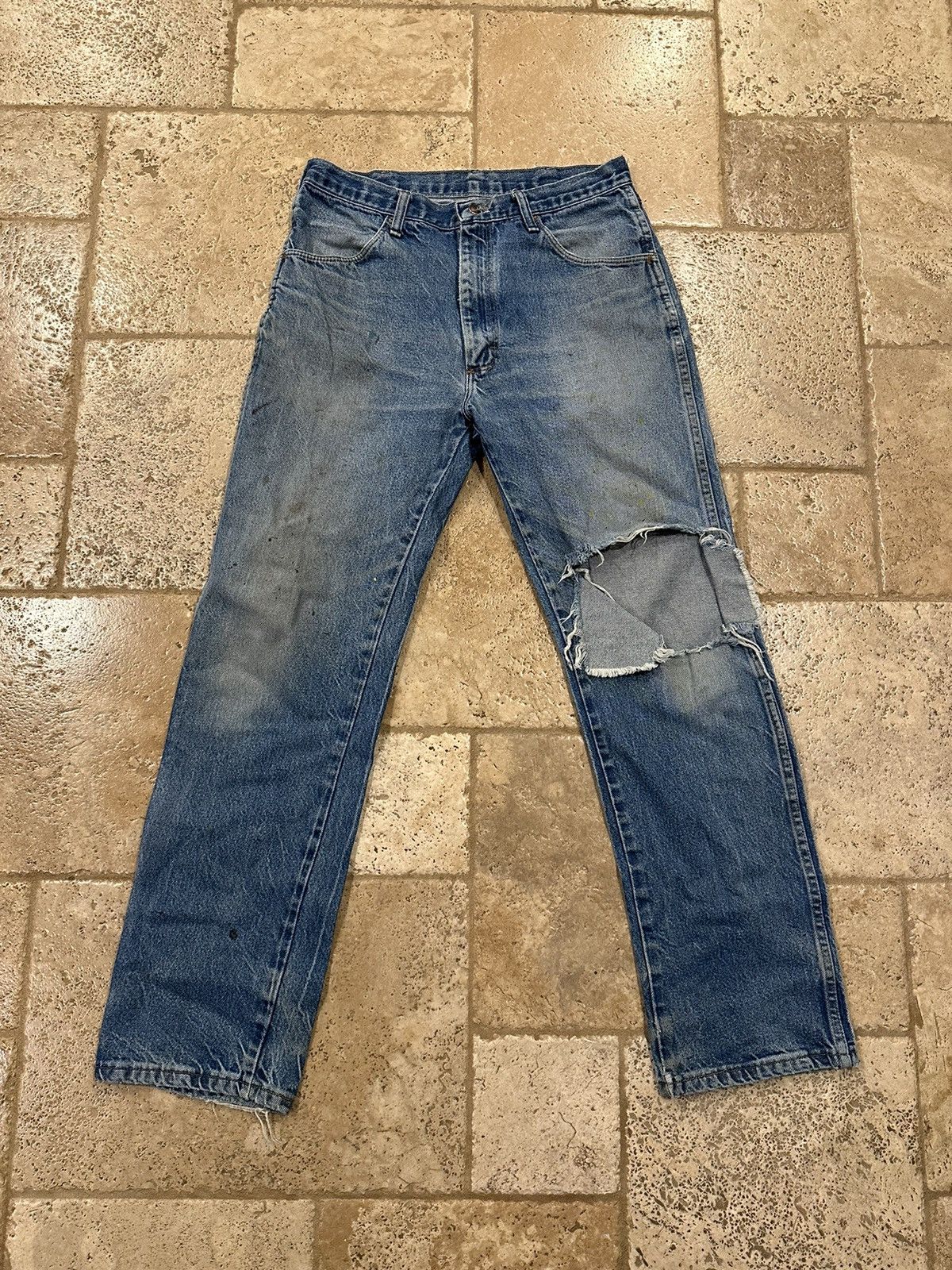 Rustler × Vintage Vintage Rustler Blue Stone Wash Knee Blowout Denim Jeans Size US 32 / EU 48 - 1 Thumbnail
