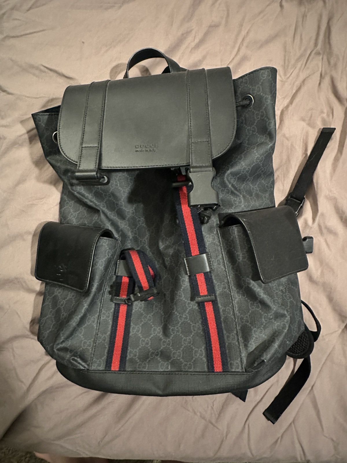 Gucci GUCCI GG SUPREME SHERRY LINE RUCKSACK BACKPACK BLACK 