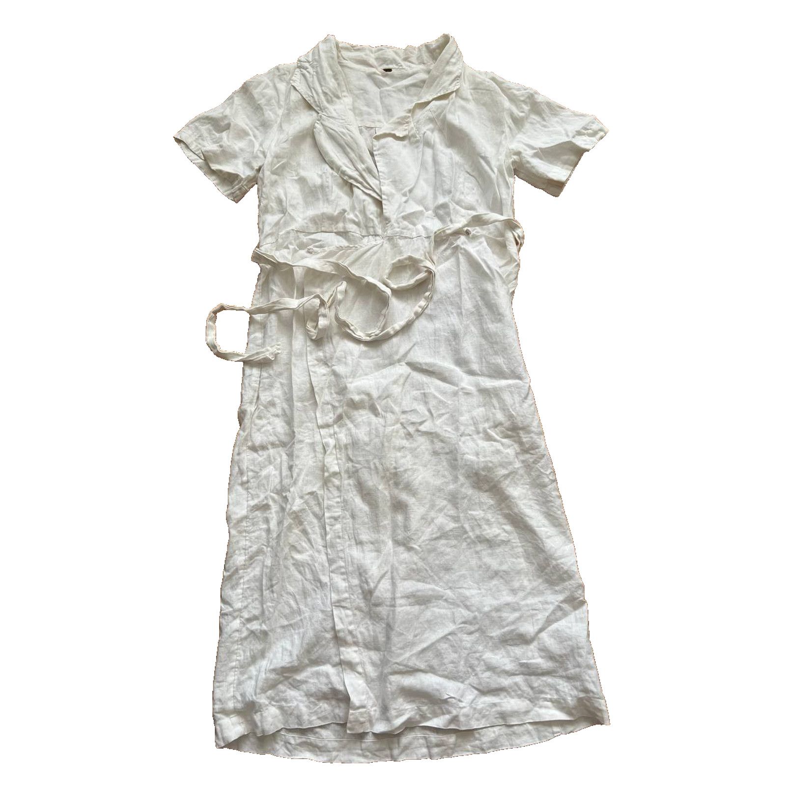 Free People Free People Short Sleeve Linen Midi Dress White S A003146 Size S / US 4 / IT 40 - 1 Thumbnail