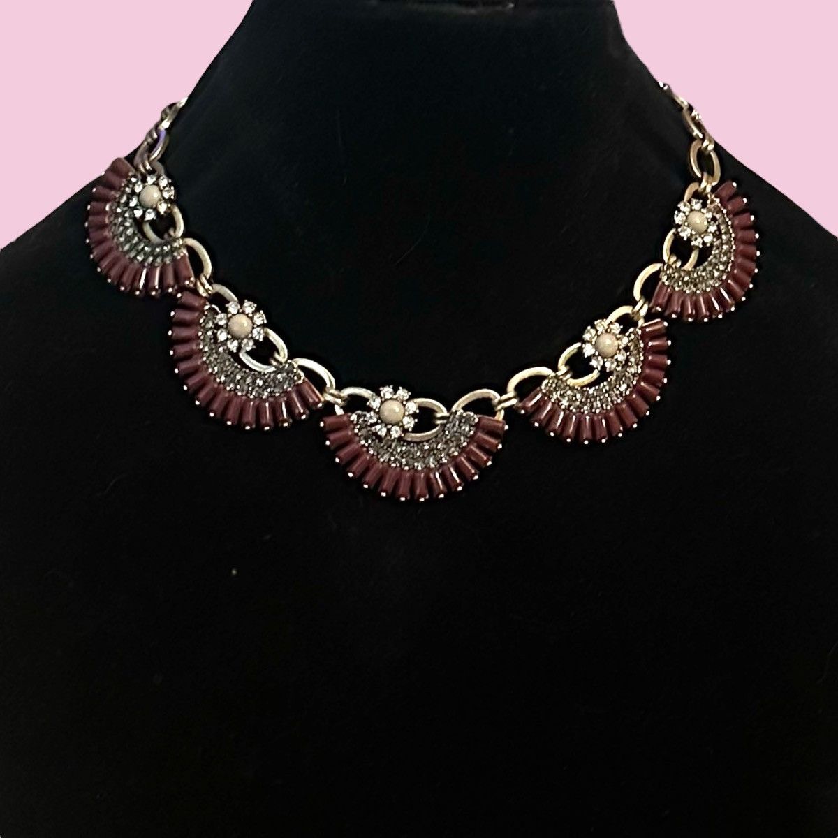 J.Crew J.Crew gold burgundy and rhinestone fan statement necklac Size ONE SIZE - 1 Thumbnail