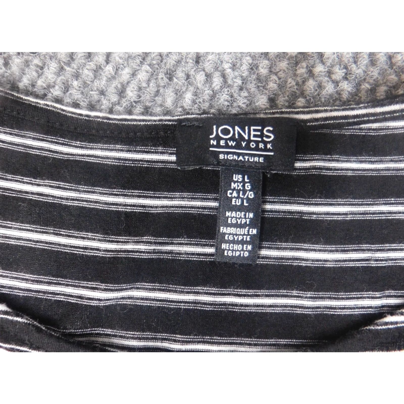 Jones New York Jones New York top Blouse Womens Large Black Striped Crew Neck Pullover Viscose Rayon Cap Sleeve Casual Stretch Comfort Regular Modern Classic Size L / US 10 / IT 46 - 6 Thumbnail