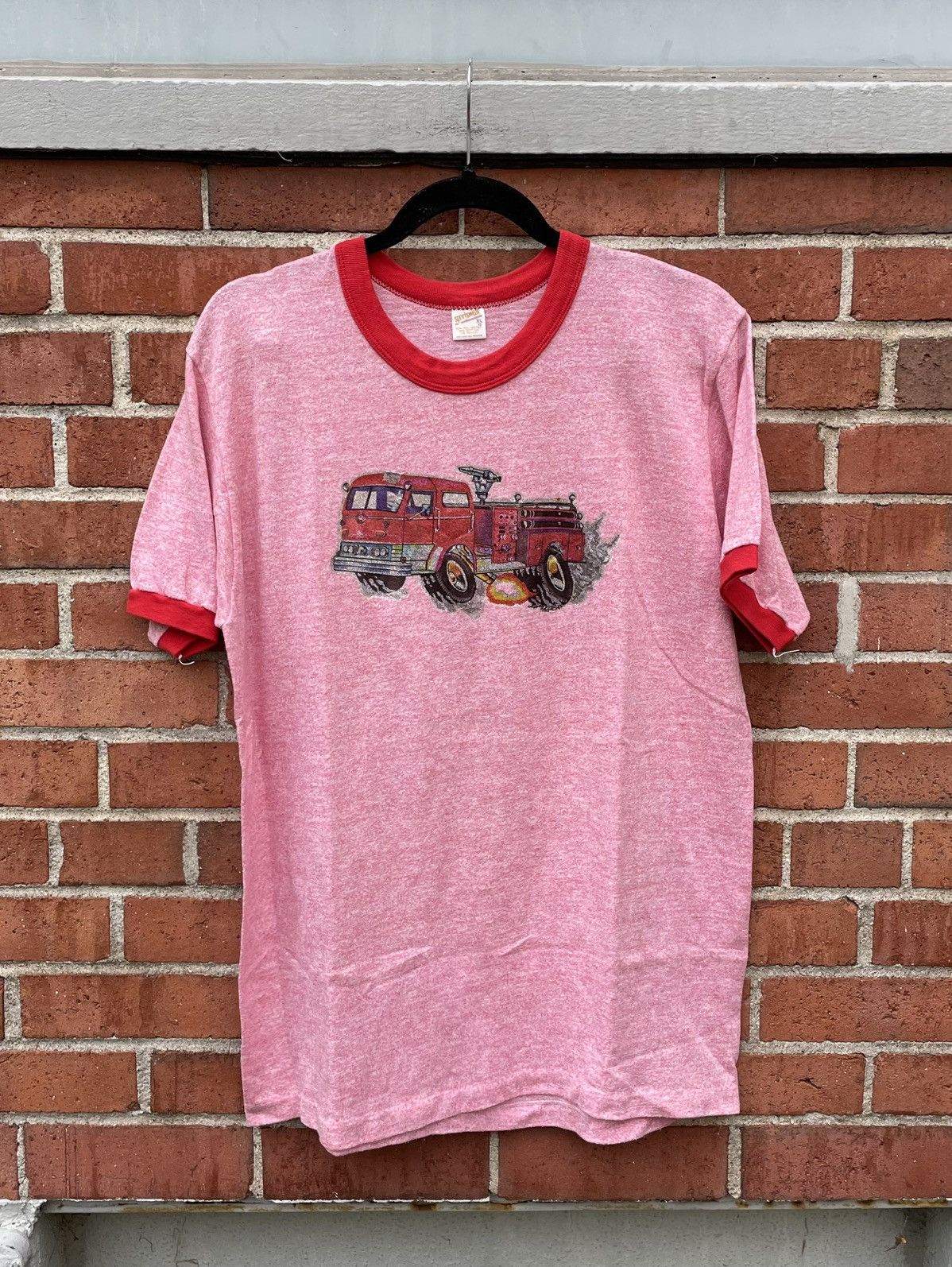 Other Vintage 70s/80s Racing Red Fire truck Glitter Graphic Ringer Size US XL / EU 56 / 4 - 1 Thumbnail