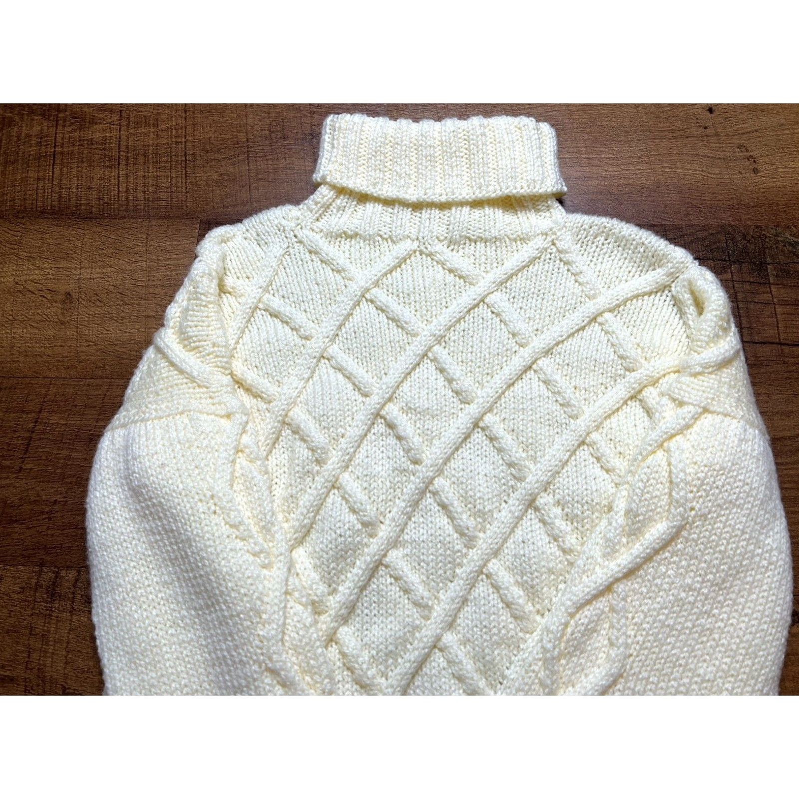 Vintage VINTAGE Fisherman Knit Sweater Turtleneck Womens Hand knit Ivory Acrylic - Medium Size M / US 6-8 / IT 42-44 - 5 Thumbnail