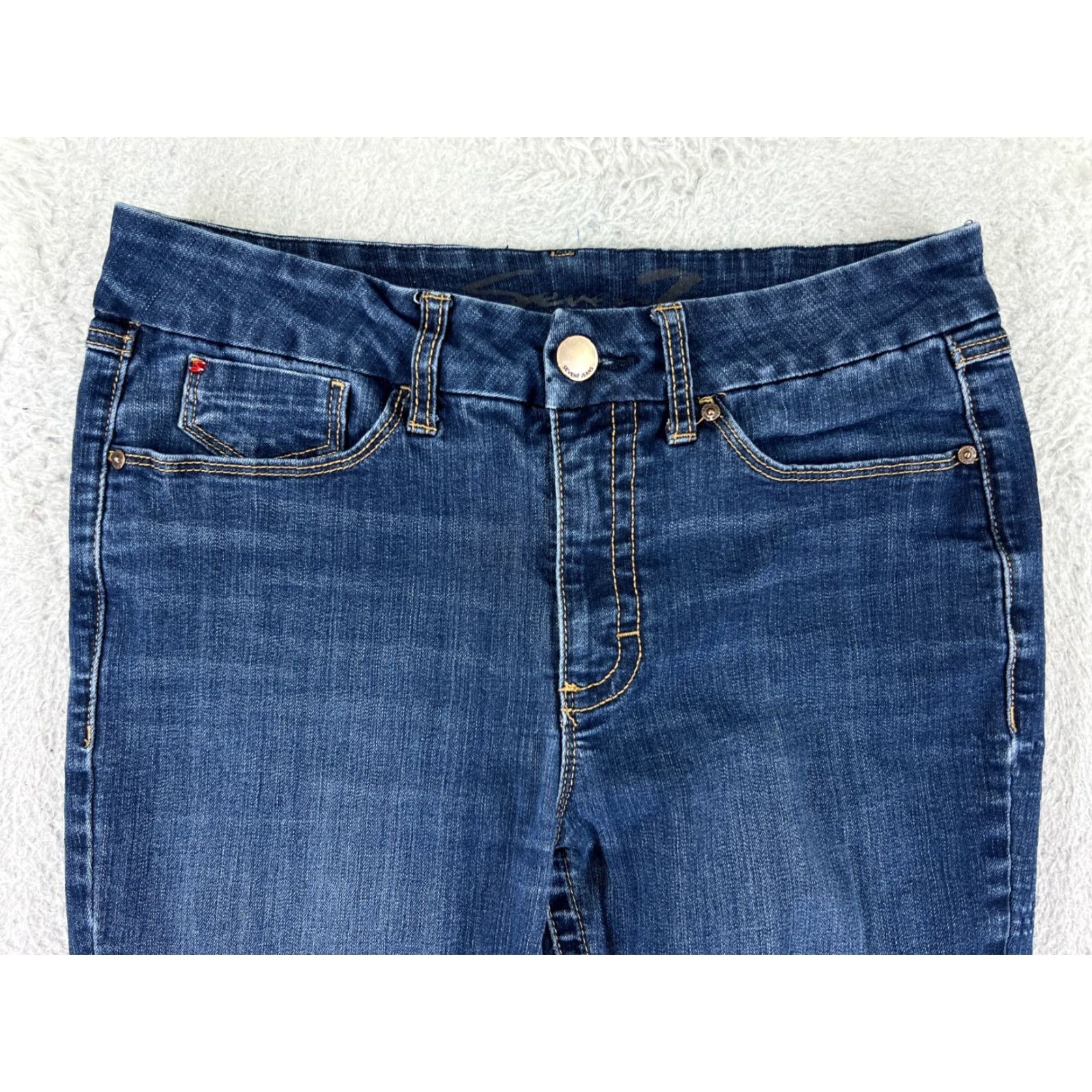 Vintage Seven7 Women's Skinny Jeans Medium Wash Blue Denim Tapered Mid Rise Embroidered 10 Size 32" / US 10 / IT 46 - 4 Thumbnail