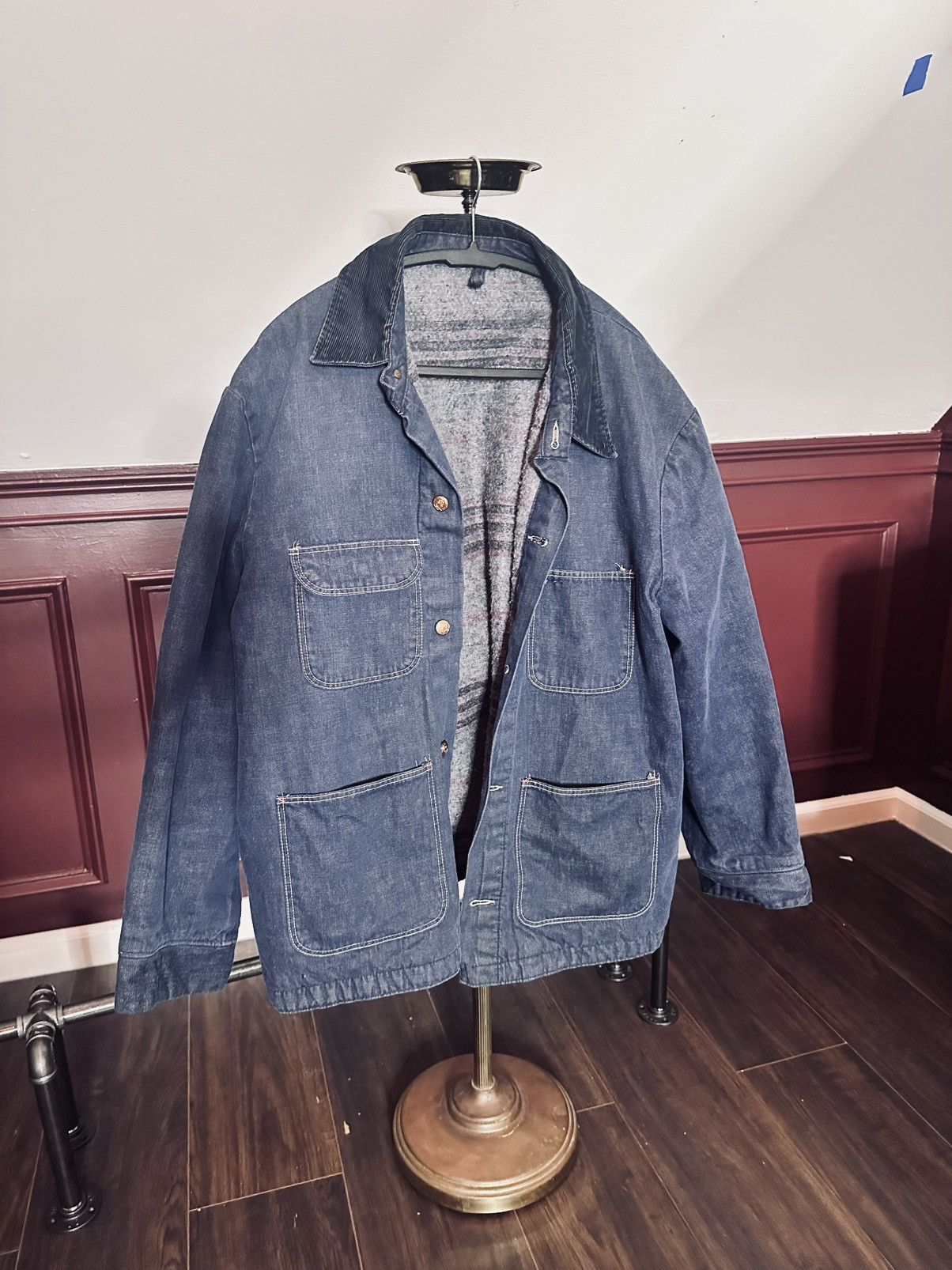 Wrangler EARLY vintage flannel lined corduroy indigo denim jacket Size US XL / EU 56 / 4 - 1 Thumbnail