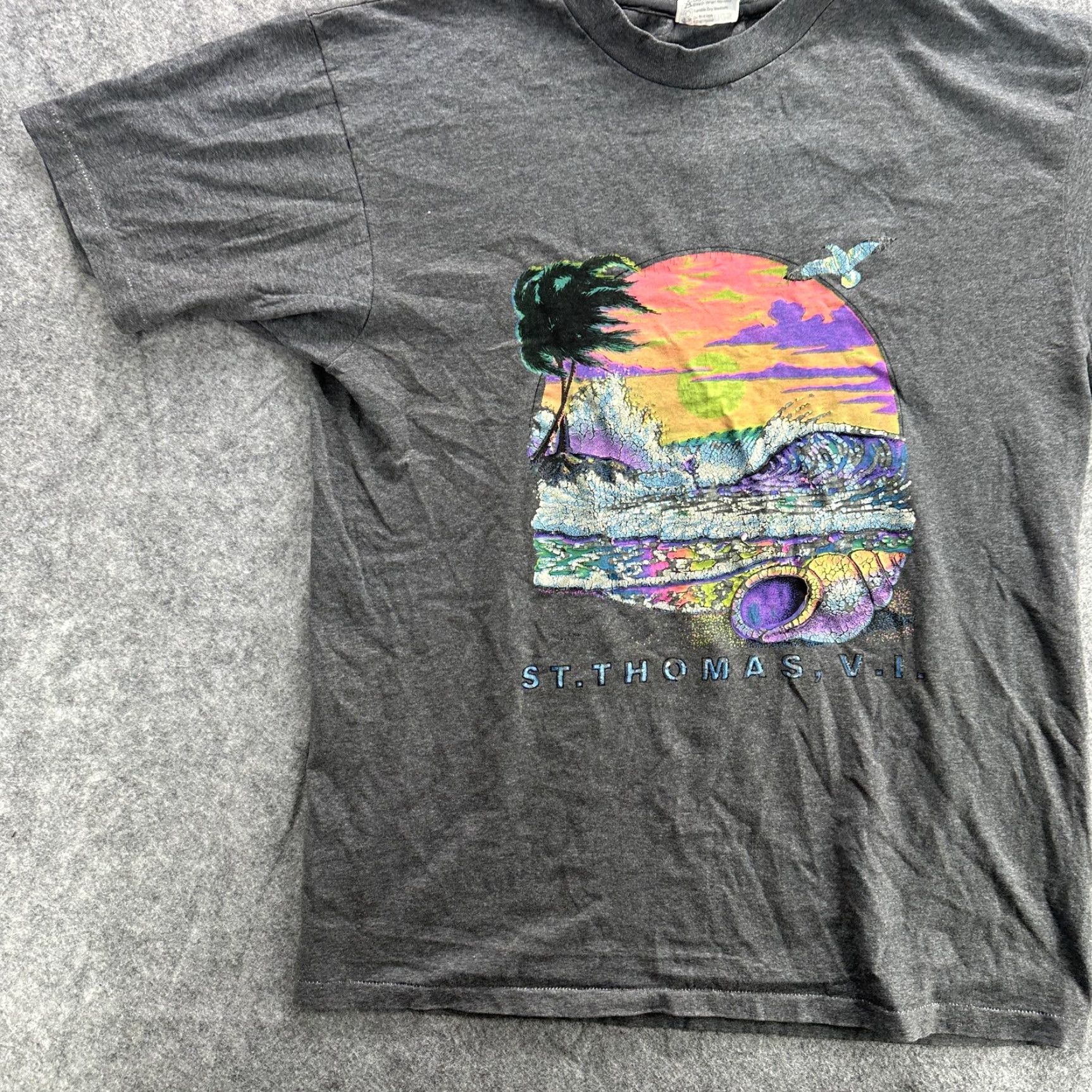 Hanes VINTAGE Hanes Fifty-Fifty Shirt Mens Large Gray St Thomas VI Graphic Made USA Size US L / EU 52-54 / 3 - 3 Thumbnail