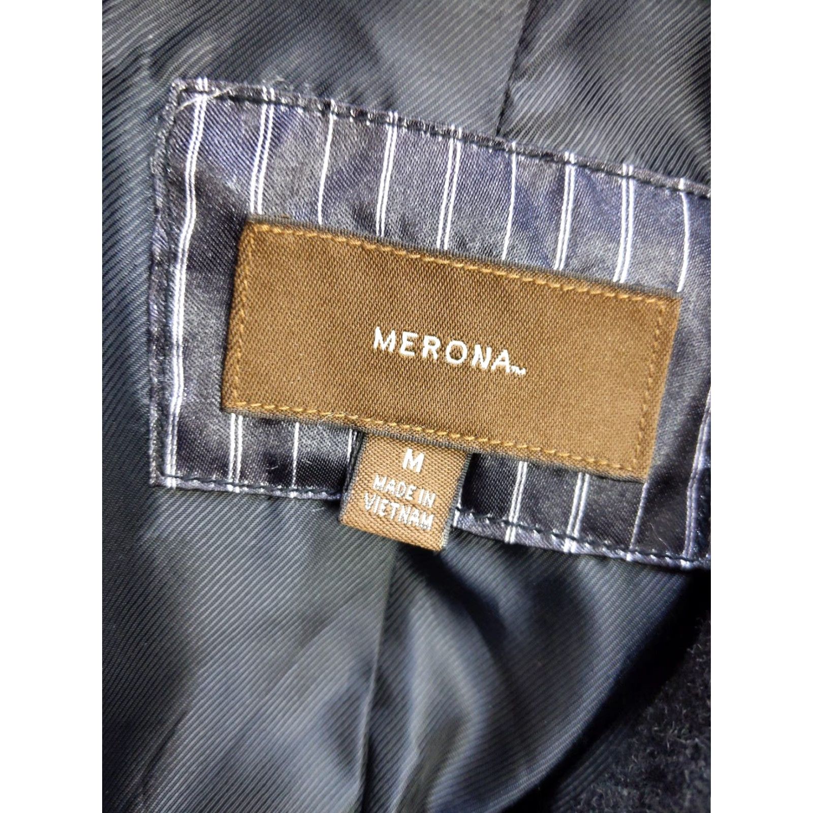 Merona Merona Coat Mens Medium Black Wool Blend Overcoat Three-Button Front Formal Jacket Long Notch Lapel Wool, Polyester, Satin Lining M Mens Size US M / EU 48-50 / 2 - 5 Thumbnail