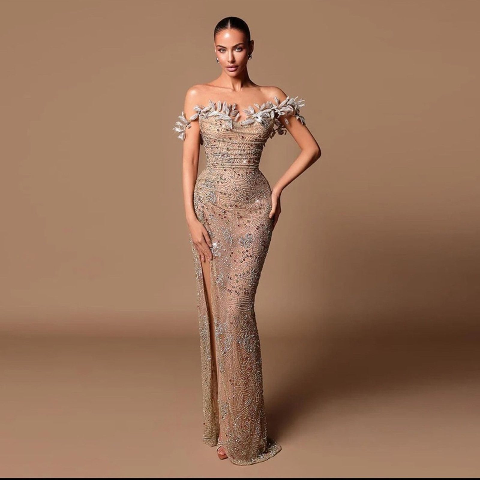 Other Stunning Gold and Silver Off-Shoulder Floral Dress size S Size S / US 4 / IT 40 - 1 Thumbnail