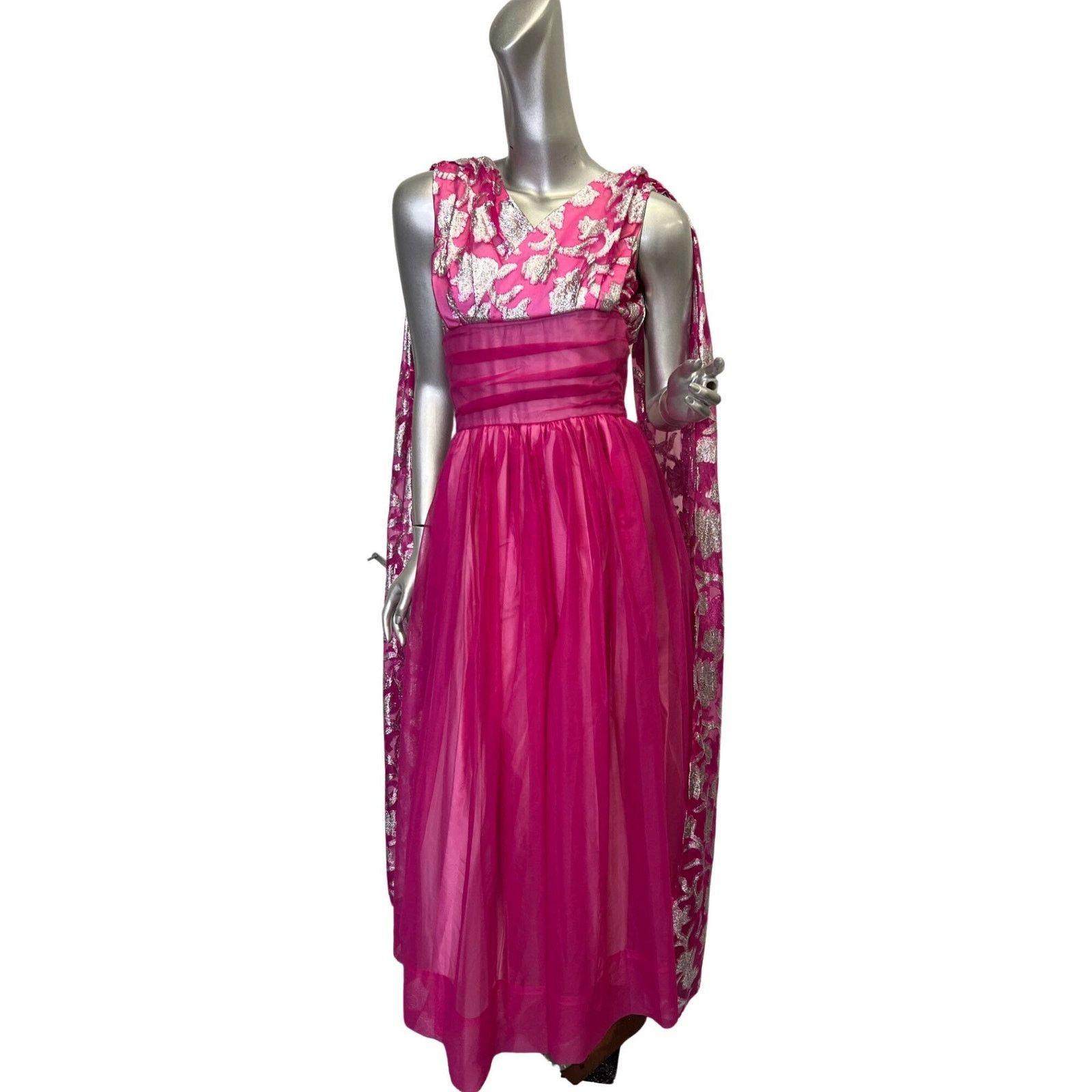 Vintage Vintage 1960s Magenta and Silver Goddess Gown XS-Small Size S / US 4 / IT 40 - 6 Thumbnail
