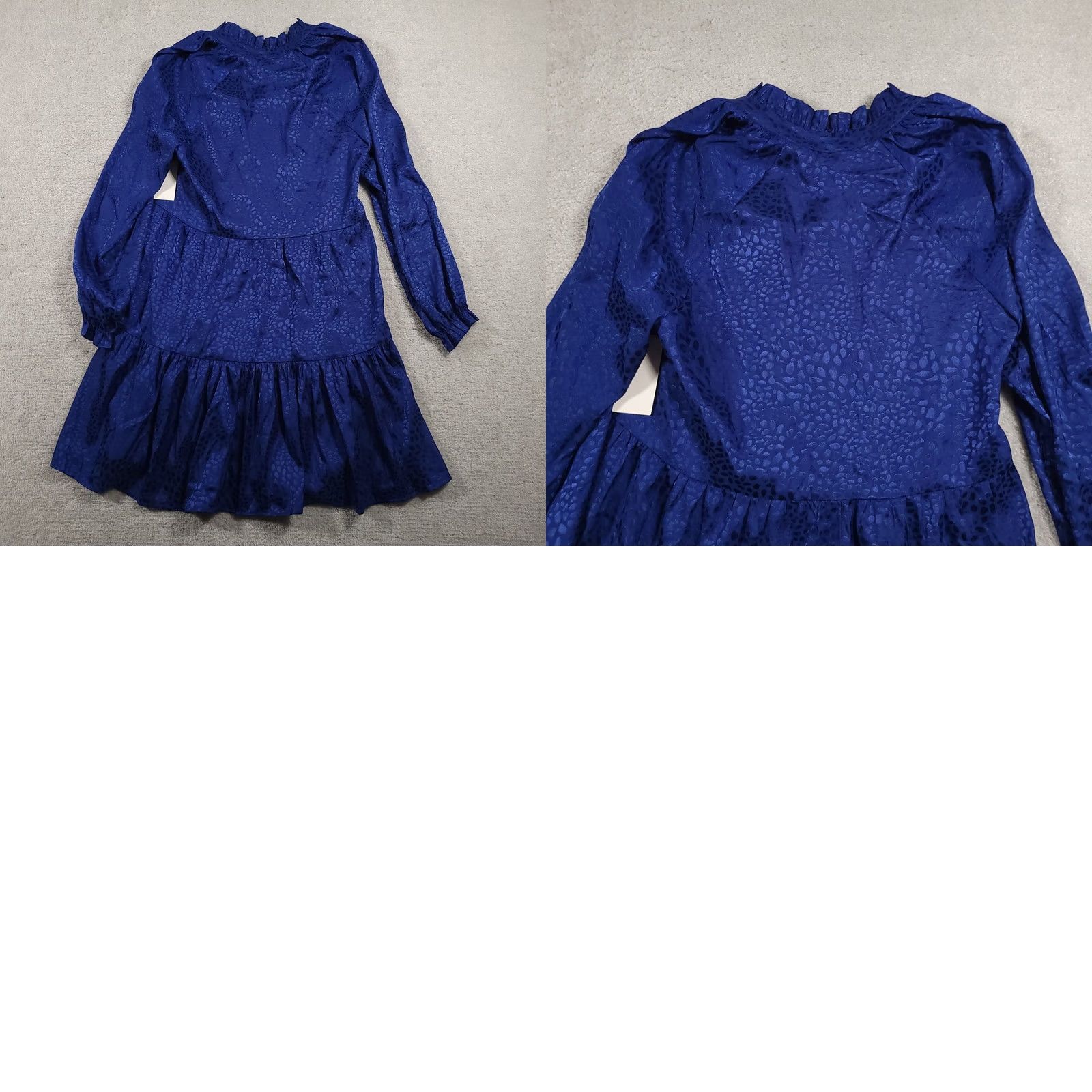 Vintage HARPER 241 Dress Womens 8 Blue Long Sleeve Tiered Ruffle Jacquard Satin Dress Size M / US 6-8 / IT 42-44 - 9 Thumbnail