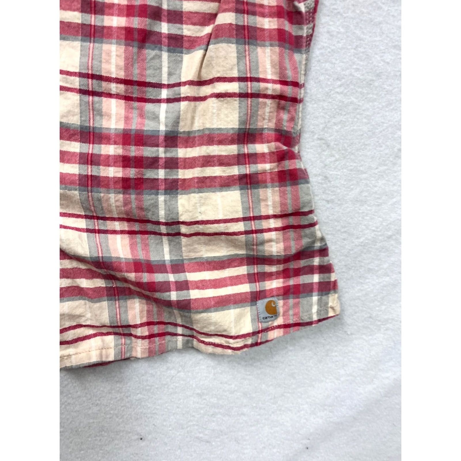 Carhartt Carhartt Womens Shirt Plaid Short Sleeve Button-Up L Red - Cotton Spandex, Lightweight, Outdoor Durable, Two Chest Pockets, Womens Size L / US 10 / IT 46 - 7 Thumbnail